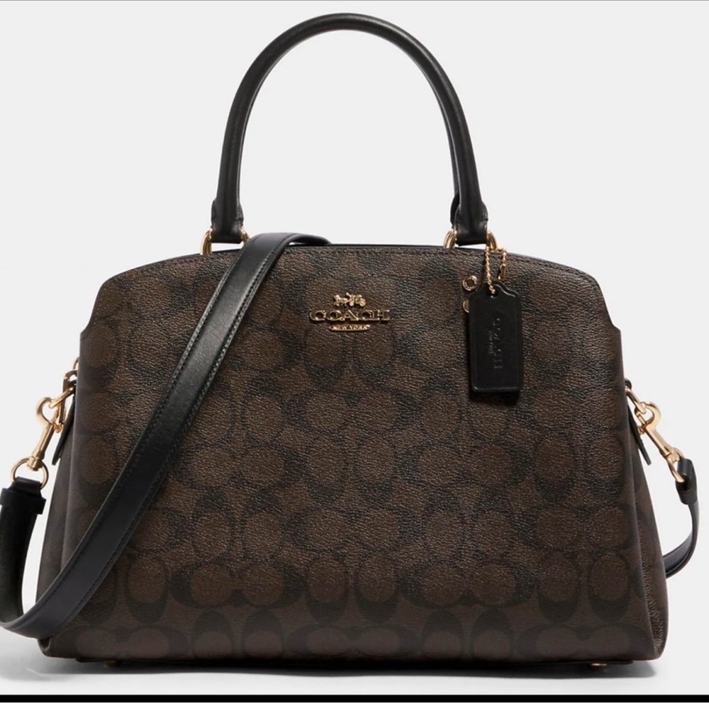 Coach Lillie Carryall Signature Canvas Brown Black Satchel Crossbody